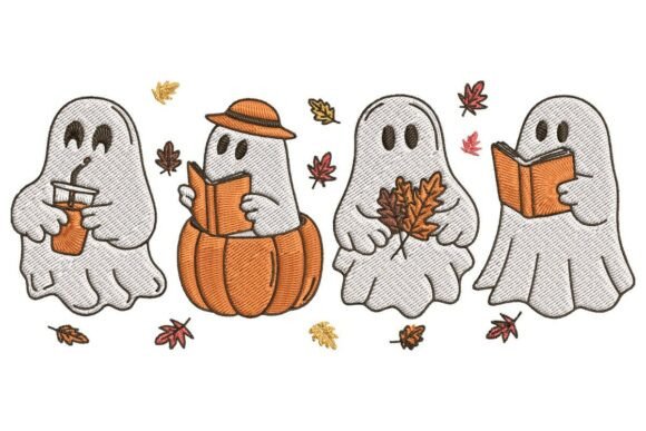Spooky-Cute Cozy Ghost Scene Embroidery