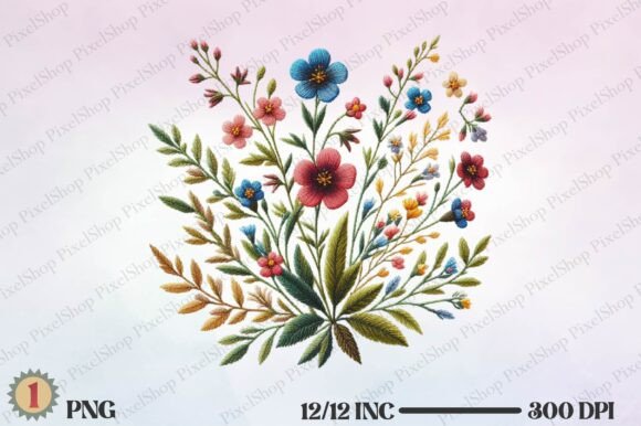 Watercolor Embroidery Wildflowers PNG: A Festive Touch